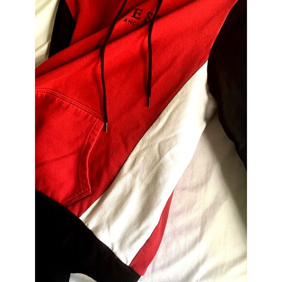 Guess Men’s Color Block Hoodie Red/Black/White Medium - Picture 7 of 8